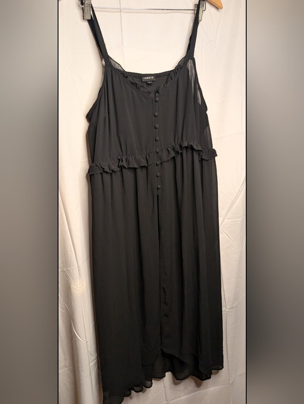 Torrid Black Ruffle Button Front Maxi Duster Cami Size 2 18/20